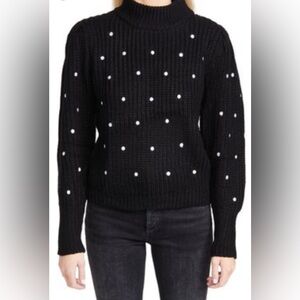 English Factory black embroidered polka dot sweater Size XS